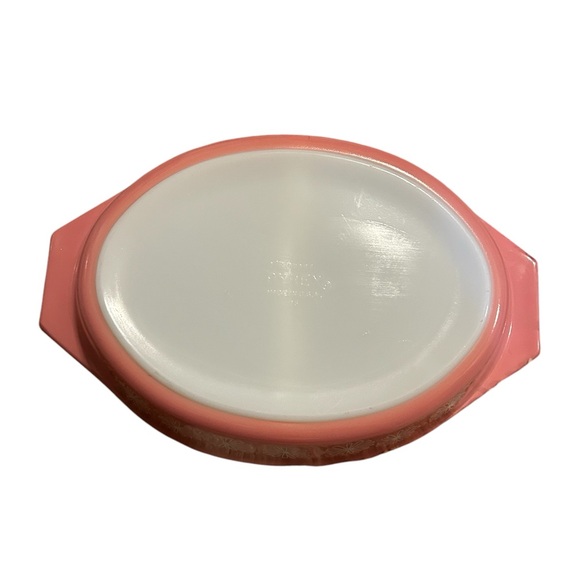 Vintage Pyrex pink daisy oval divided casserole dish no lid - Picture 2 of 5